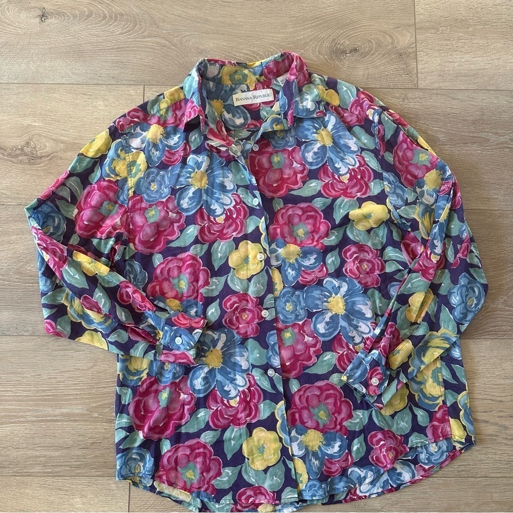 Vintage Rare Banana Republic Cotton Floral Button Down Shirt Sz S
